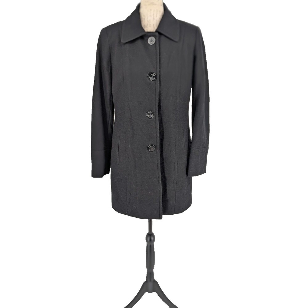 ST. JOHNS BAY Pea Coat SMALL Womens Black Wool Blend Anchor Buttons Great